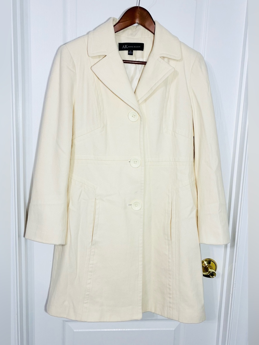 Y2K Anne Klein Wool Blend Walker Coat Ivory Size Medium